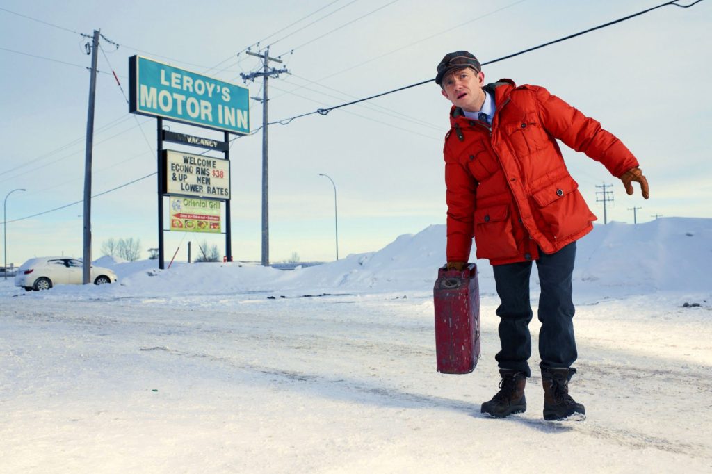 Martin Freeman no papel de Lester Nygaard, na primeira temporada de Fargo